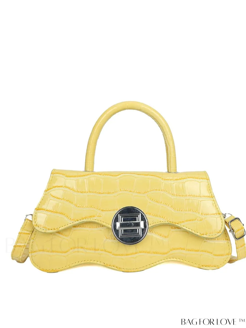 BagForLove - Yellow Top Handle Crocodile Pattern PU Handbag - Elegant and Stylish