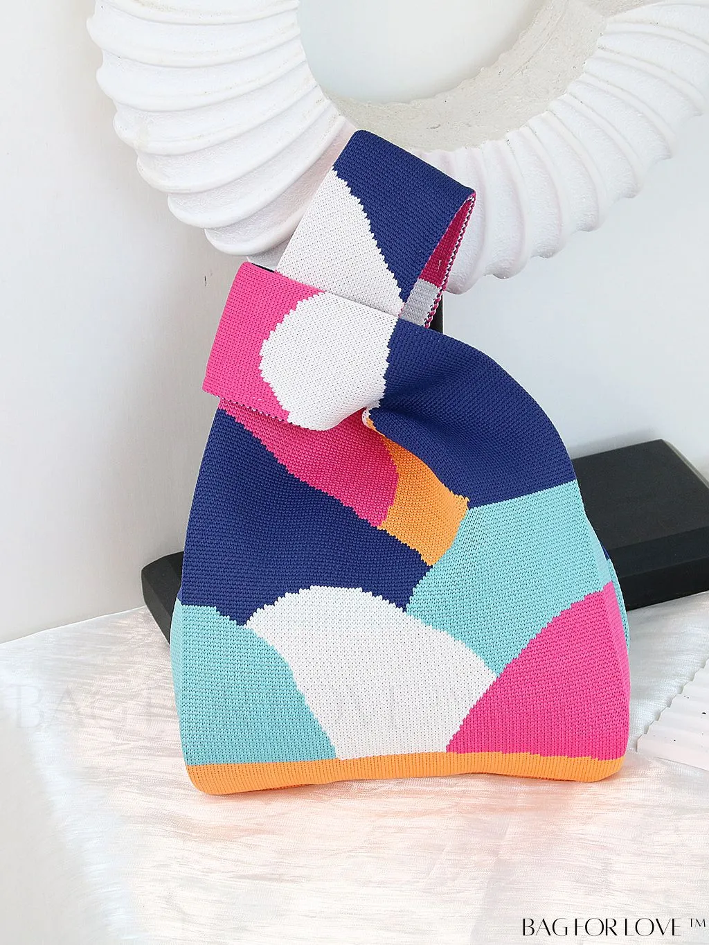 BagForLove - Zebra Striped Mini Crochet Bag with Letter Graphic - Double Handle, No Closure (Polyester)
