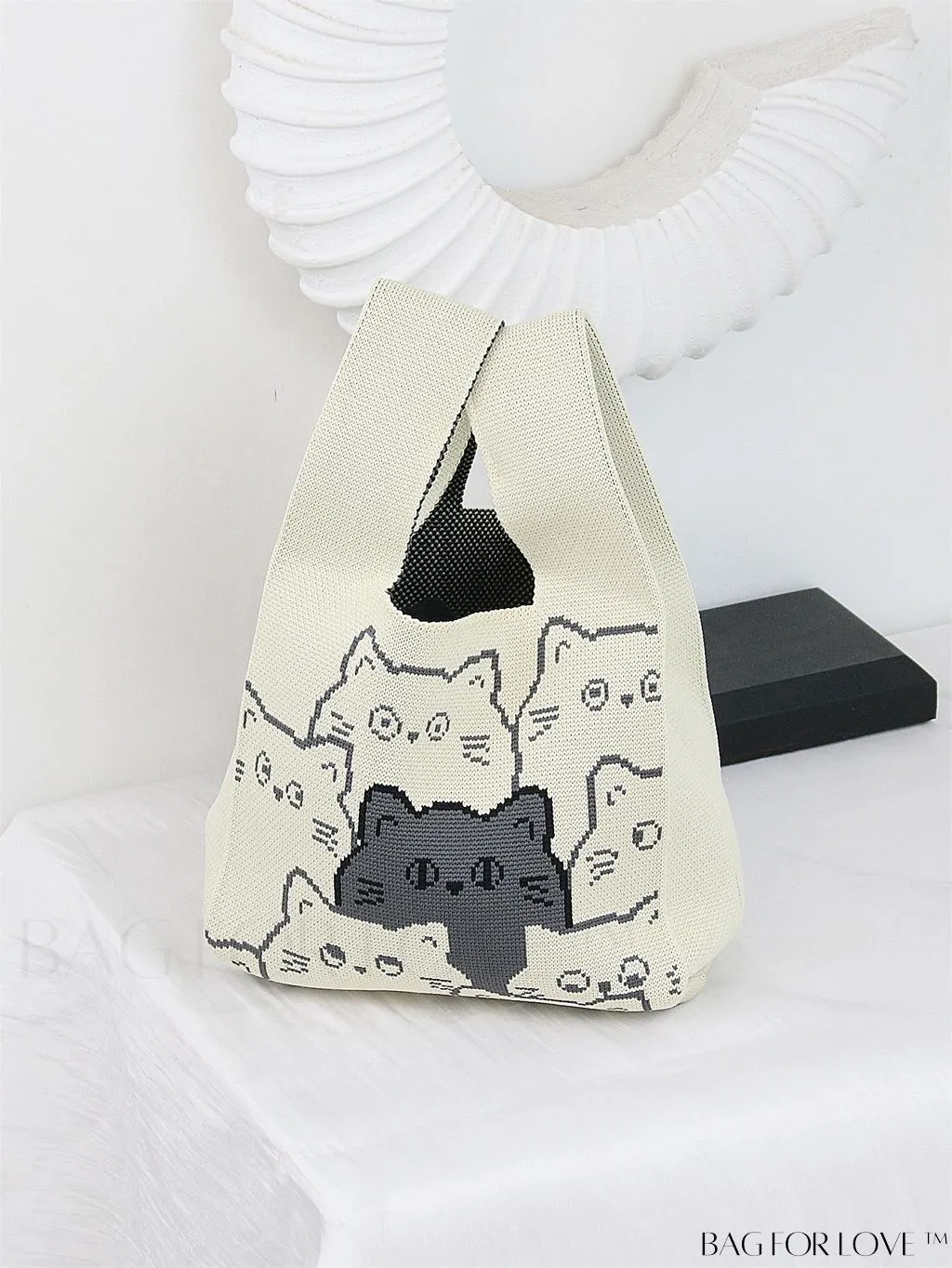 BagForLove - Zebra Striped Mini Crochet Bag with Letter Graphic - Double Handle, No Closure (Polyester)
