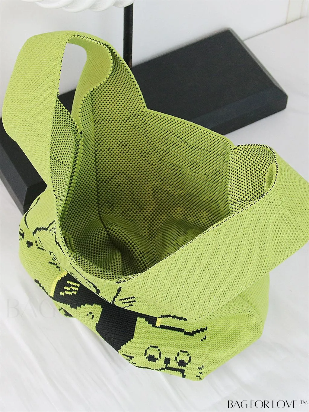 BagForLove - Zebra Striped Mini Crochet Bag with Letter Graphic - Double Handle, No Closure (Polyester)