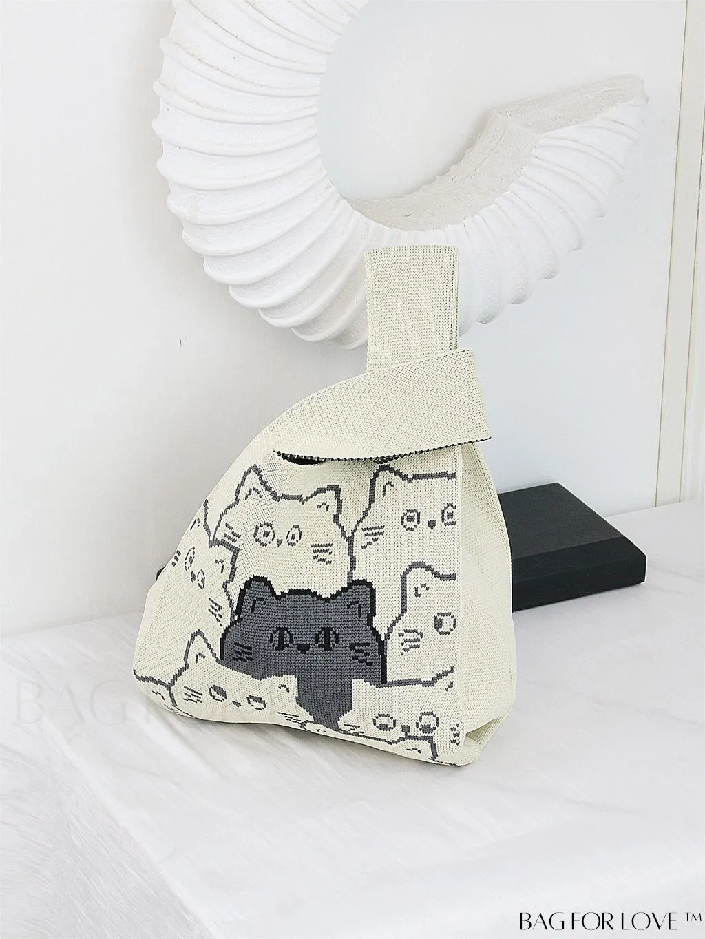 BagForLove - Zebra Striped Mini Crochet Bag with Letter Graphic - Double Handle, No Closure (Polyester)