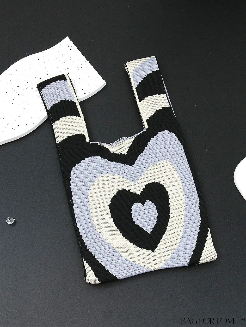 BagForLove - Zebra Striped Mini Crochet Bag with Letter Graphic - Double Handle, No Closure (Polyester)