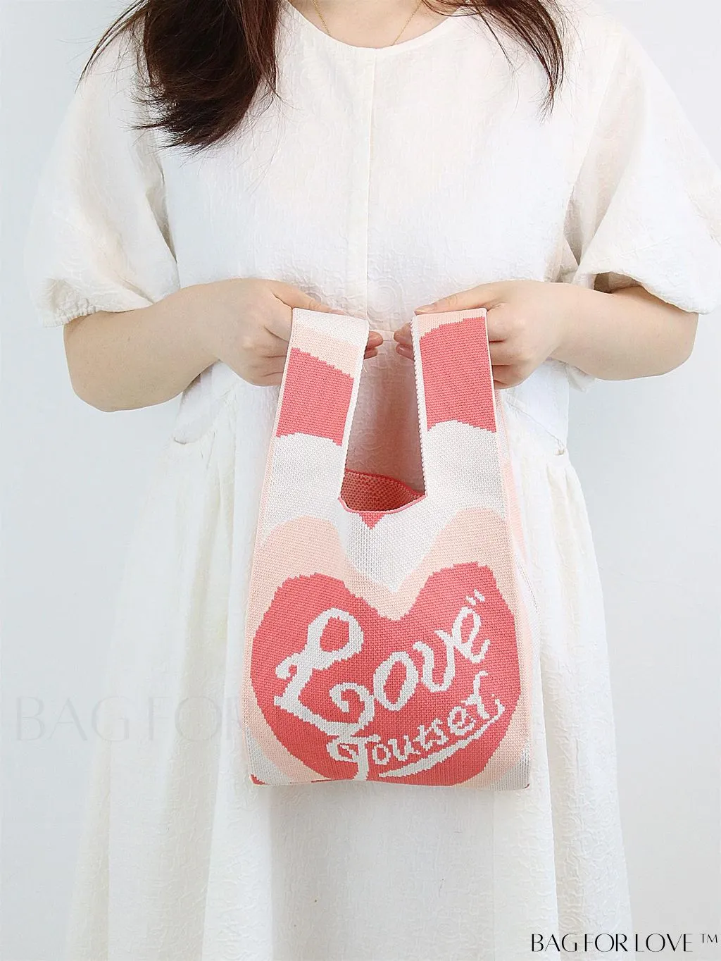 BagForLove - Zebra Striped Mini Crochet Bag with Letter Graphic - Double Handle, No Closure (Polyester)