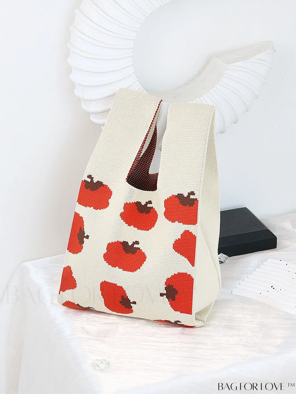 BagForLove - Zebra Striped Mini Crochet Bag with Letter Graphic - Double Handle, No Closure (Polyester)