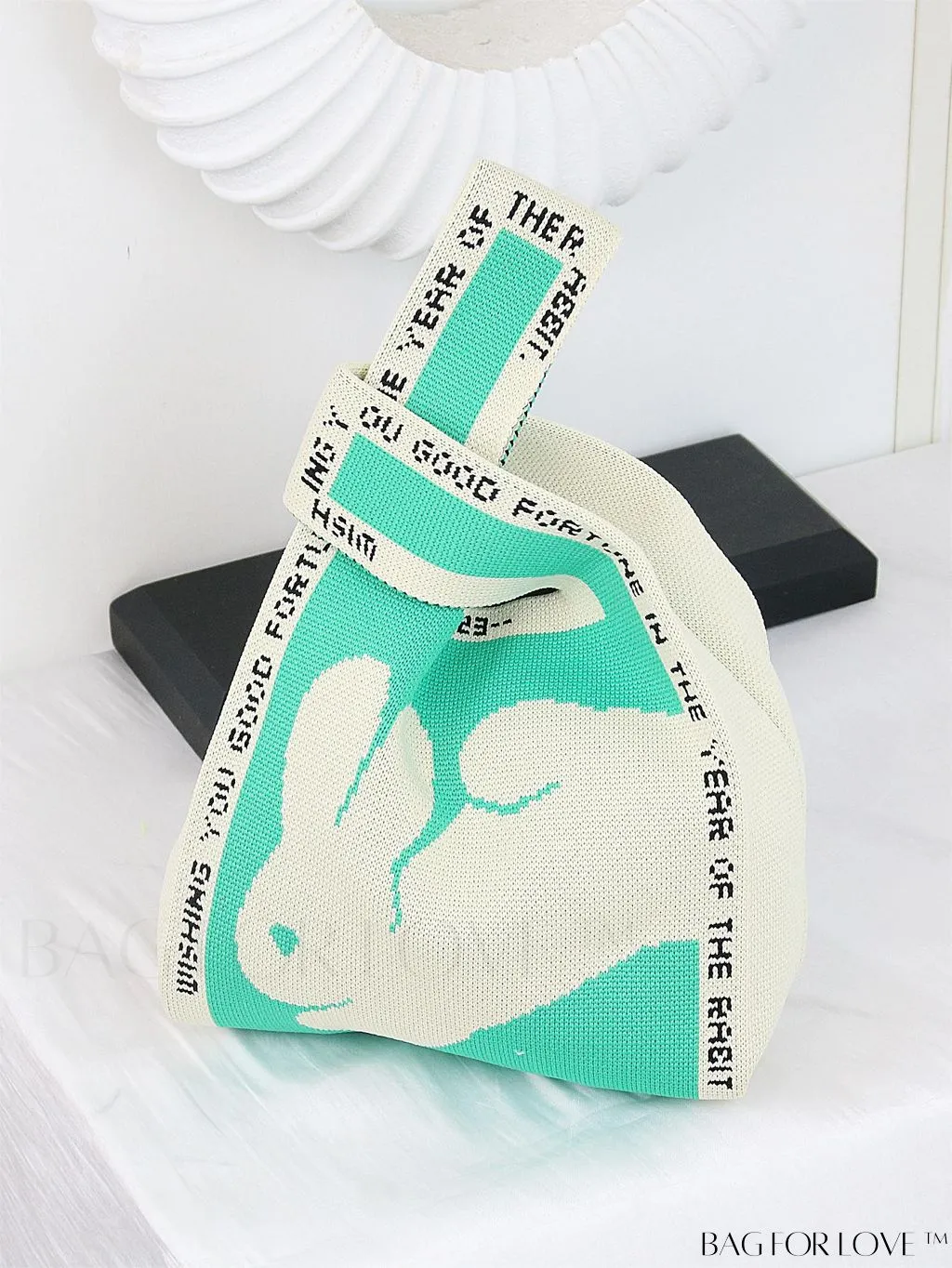 BagForLove - Zebra Striped Mini Crochet Bag with Letter Graphic - Double Handle, No Closure (Polyester)
