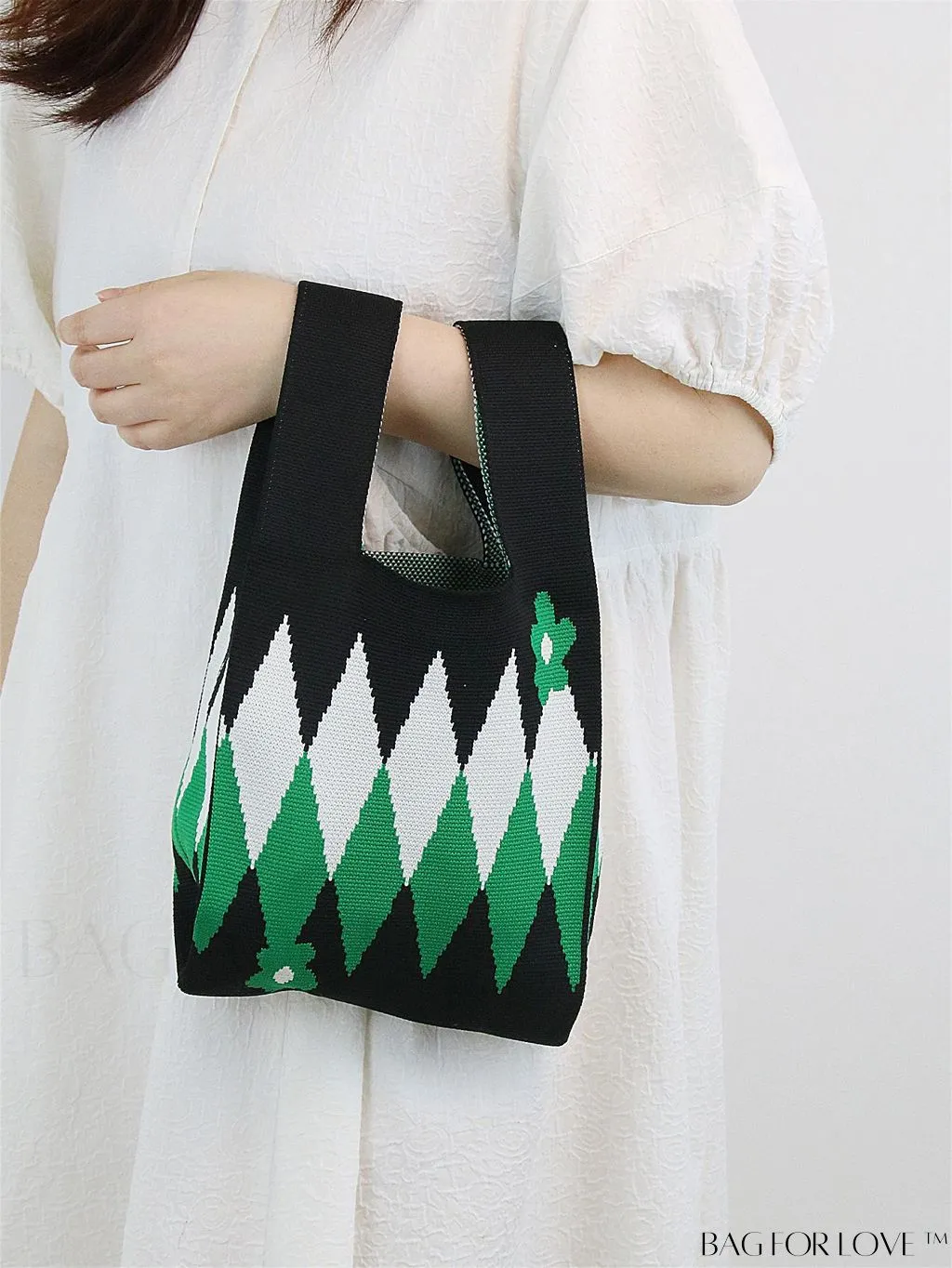 BagForLove - Zebra Striped Mini Crochet Bag with Letter Graphic - Double Handle, No Closure (Polyester)