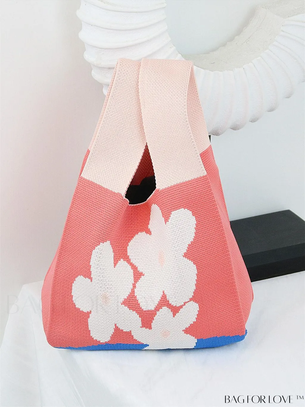 BagForLove - Zebra Striped Mini Crochet Bag with Letter Graphic - Double Handle, No Closure (Polyester)