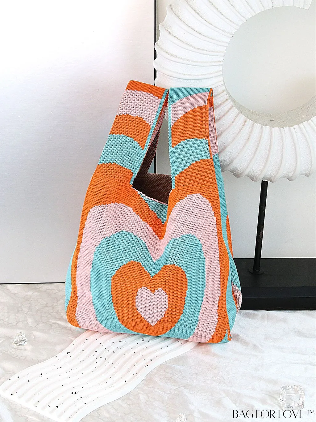 BagForLove - Zebra Striped Mini Crochet Bag with Letter Graphic - Double Handle, No Closure (Polyester)