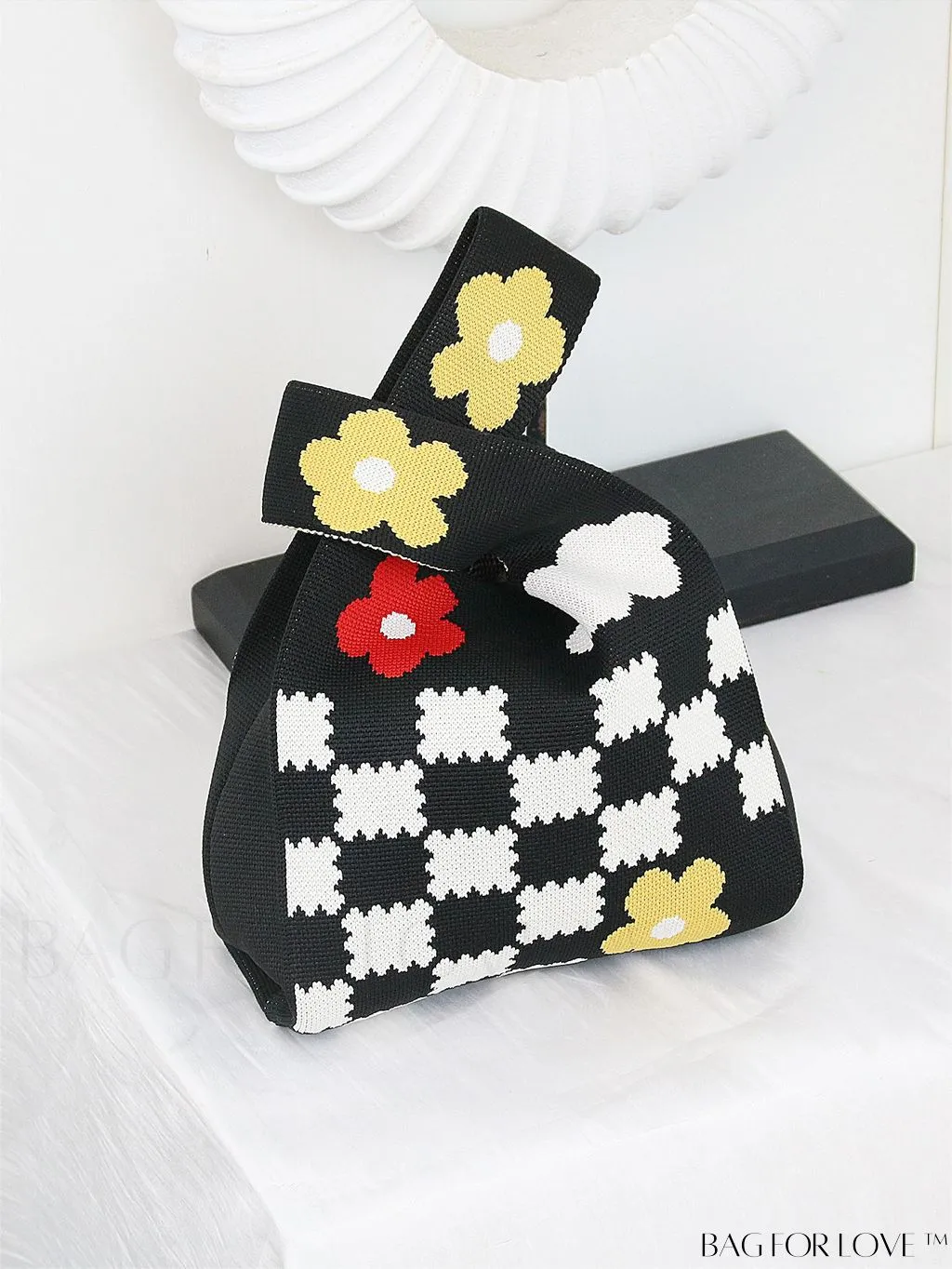 BagForLove - Zebra Striped Mini Crochet Bag with Letter Graphic - Double Handle, No Closure (Polyester)