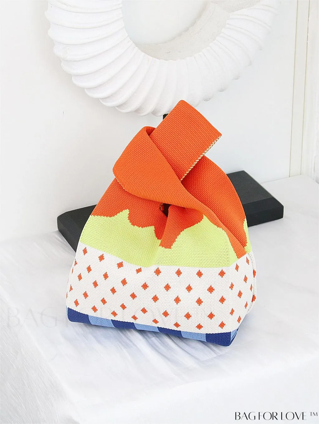 BagForLove - Zebra Striped Mini Crochet Bag with Letter Graphic - Double Handle, No Closure (Polyester)