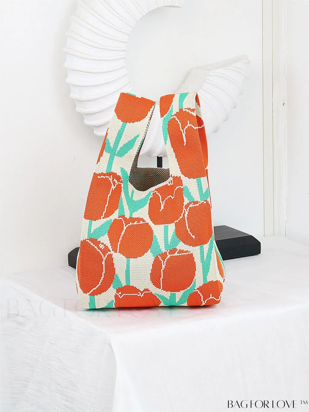 BagForLove - Zebra Striped Mini Crochet Bag with Letter Graphic - Double Handle, No Closure (Polyester)
