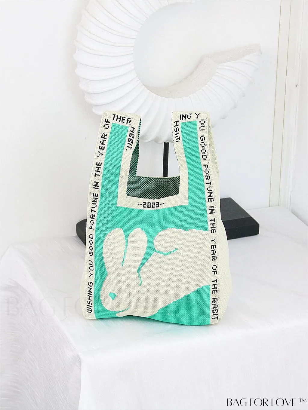 BagForLove - Zebra Striped Mini Crochet Bag with Letter Graphic - Double Handle, No Closure (Polyester)