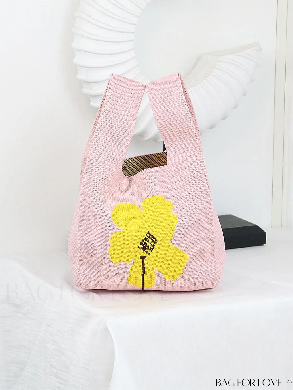 BagForLove - Zebra Striped Mini Crochet Bag with Letter Graphic - Double Handle, No Closure (Polyester)