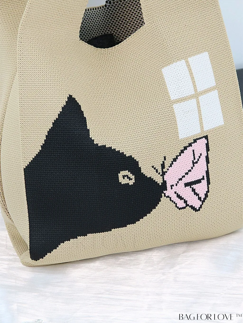 BagForLove - Zebra Striped Mini Crochet Bag with Letter Graphic - Double Handle, No Closure (Polyester)