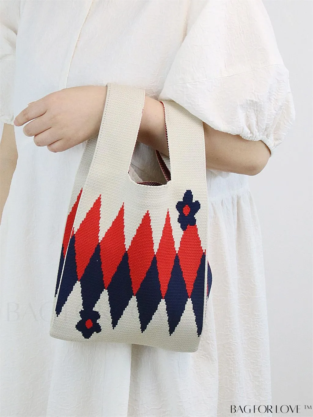 BagForLove - Zebra Striped Mini Crochet Bag with Letter Graphic - Double Handle, No Closure (Polyester)