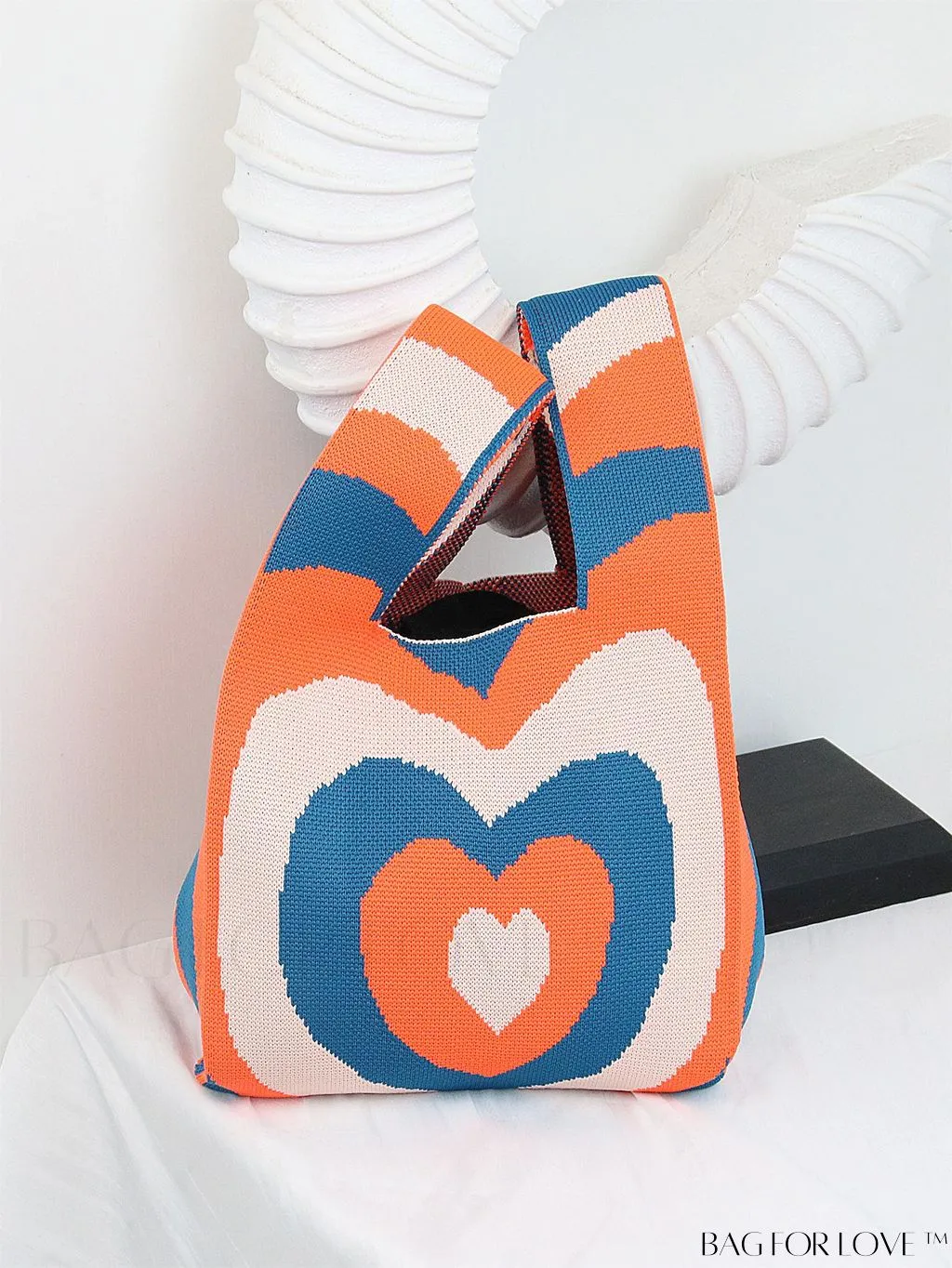 BagForLove - Zebra Striped Mini Crochet Bag with Letter Graphic - Double Handle, No Closure (Polyester)