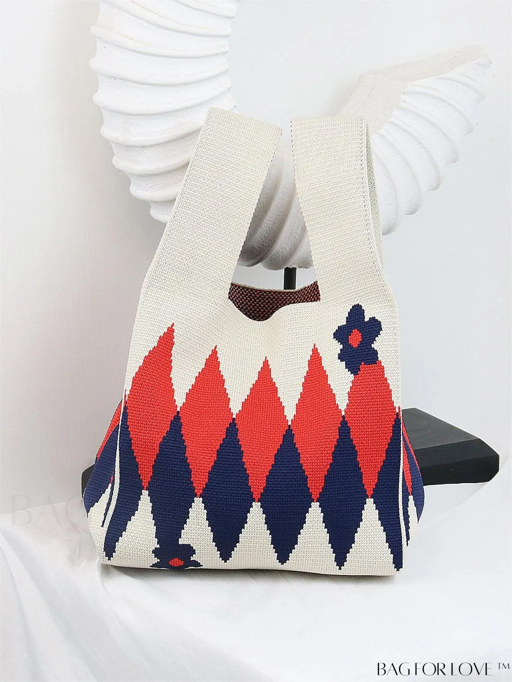 BagForLove - Zebra Striped Mini Crochet Bag with Letter Graphic - Double Handle, No Closure (Polyester)