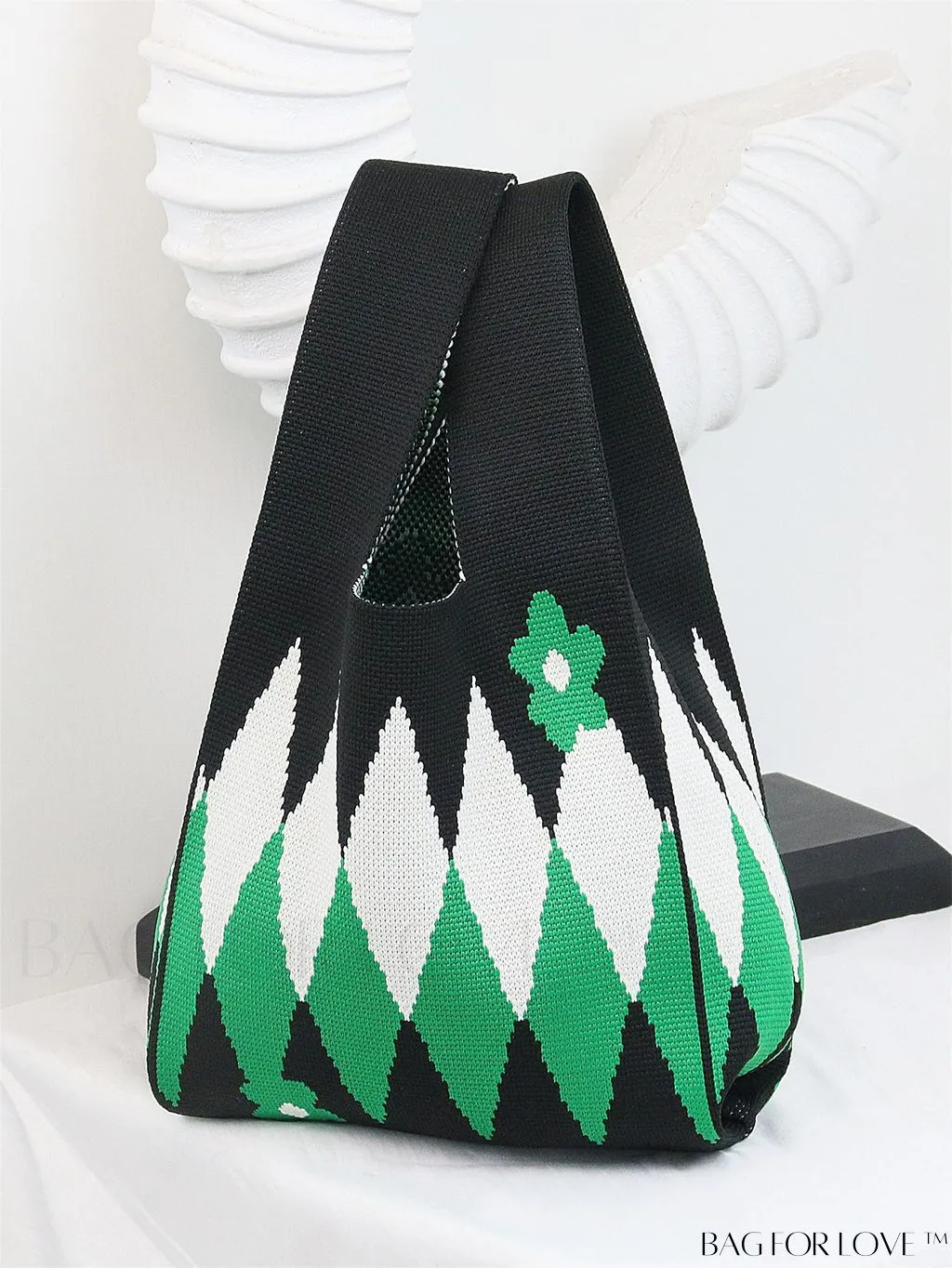 BagForLove - Zebra Striped Mini Crochet Bag with Letter Graphic - Double Handle, No Closure (Polyester)