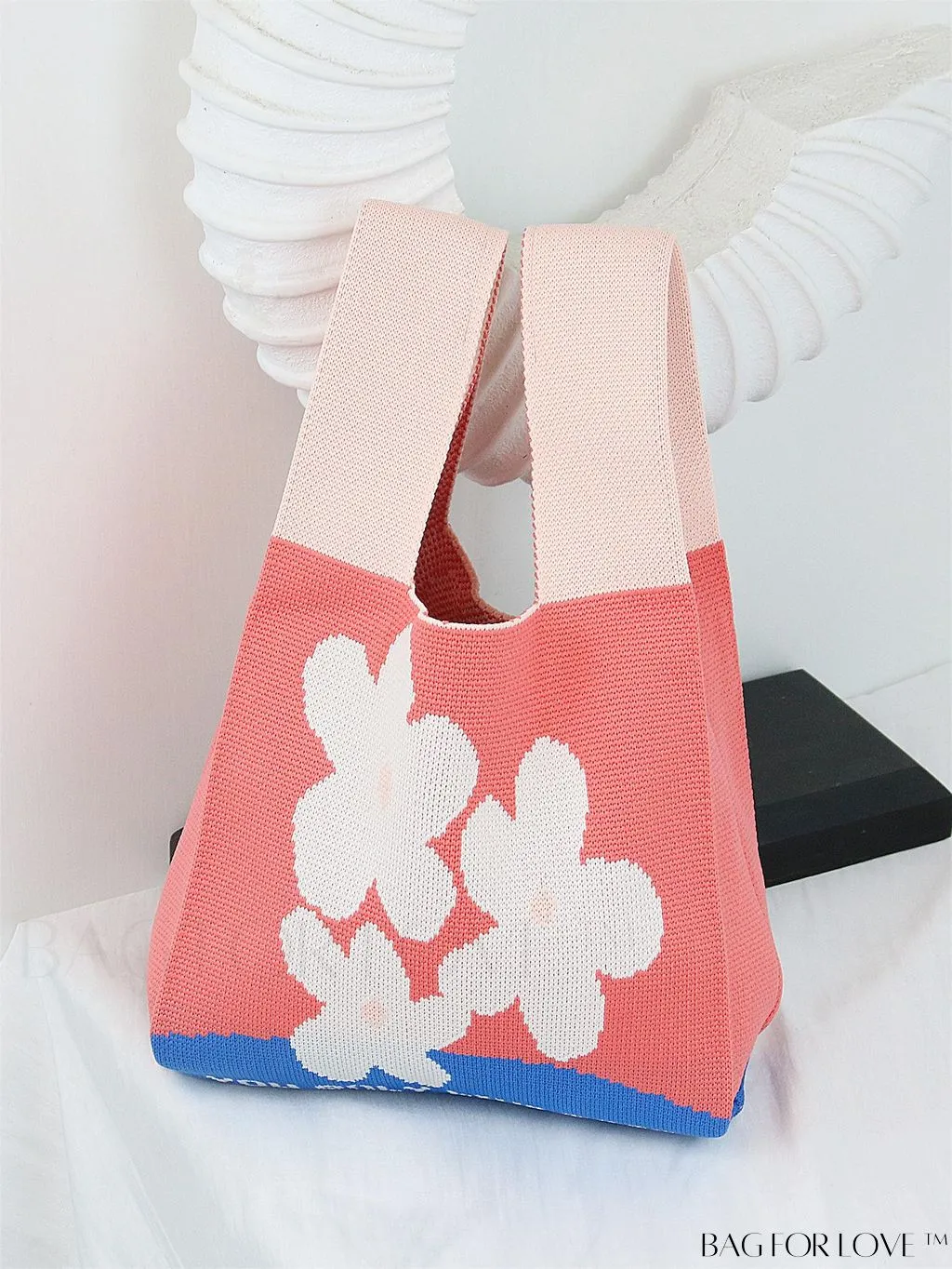 BagForLove - Zebra Striped Mini Crochet Bag with Letter Graphic - Double Handle, No Closure (Polyester)