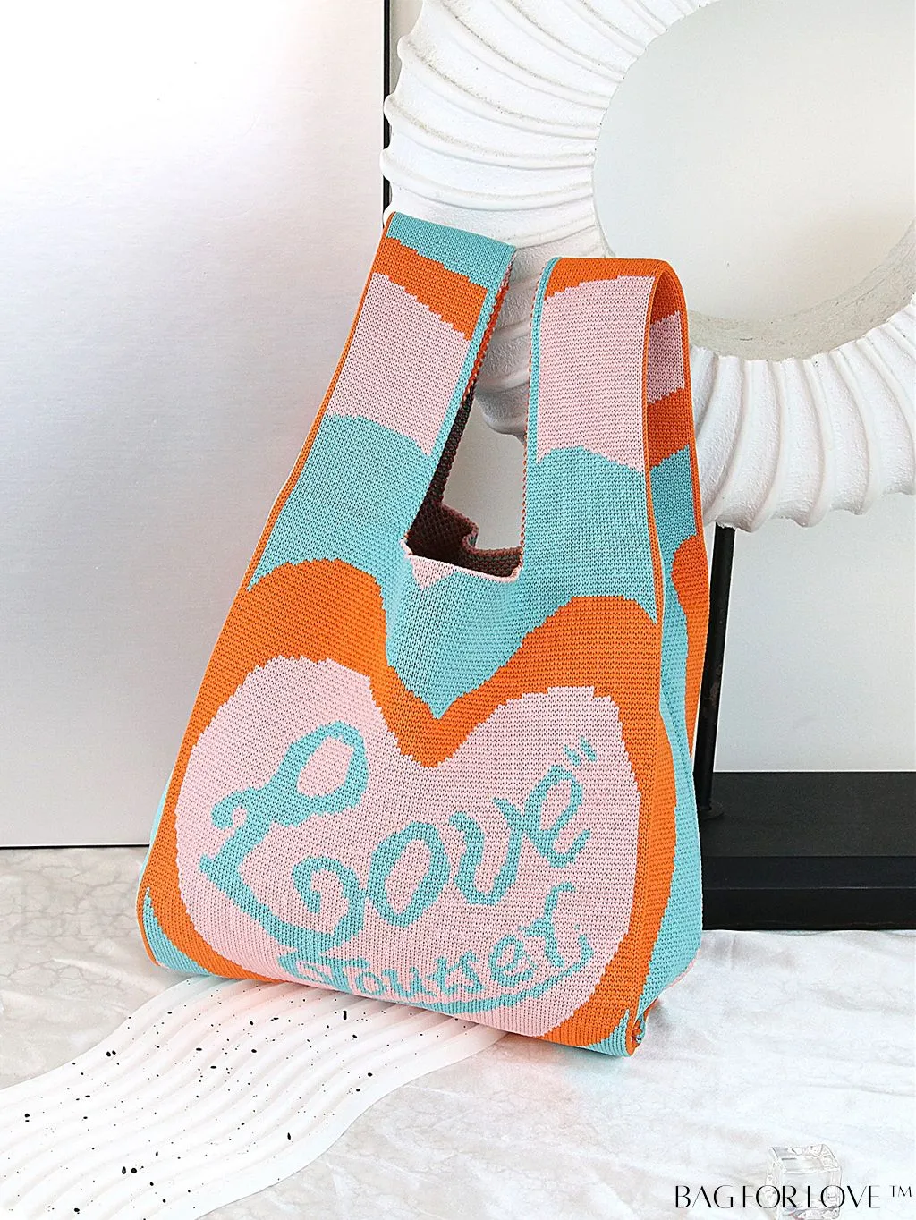 BagForLove - Zebra Striped Mini Crochet Bag with Letter Graphic - Double Handle, No Closure (Polyester)