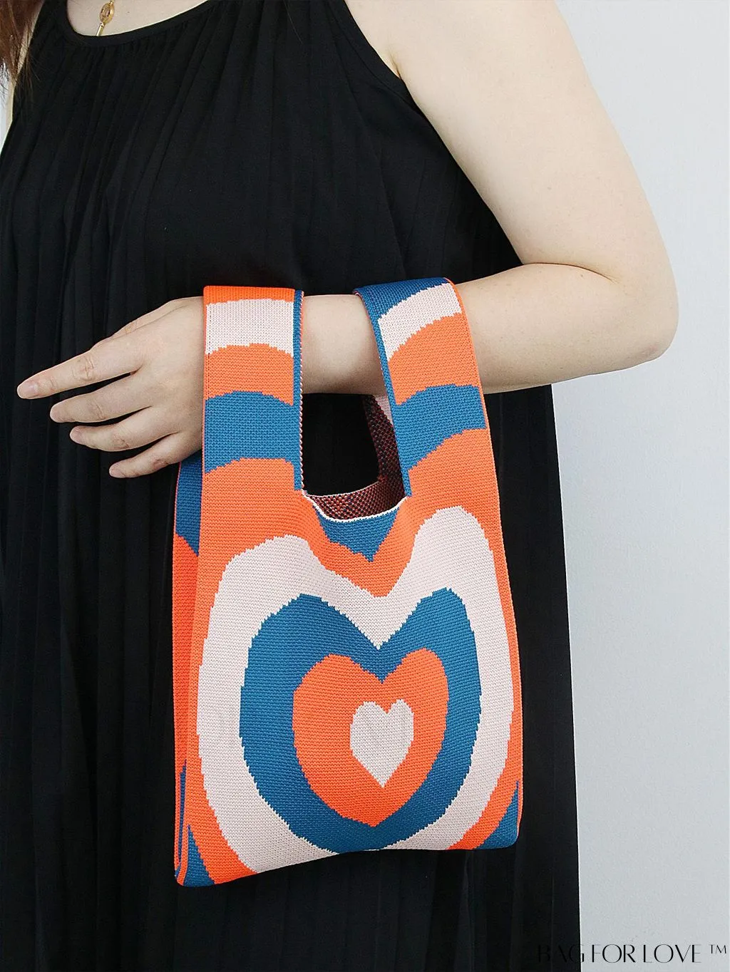 BagForLove - Zebra Striped Mini Crochet Bag with Letter Graphic - Double Handle, No Closure (Polyester)