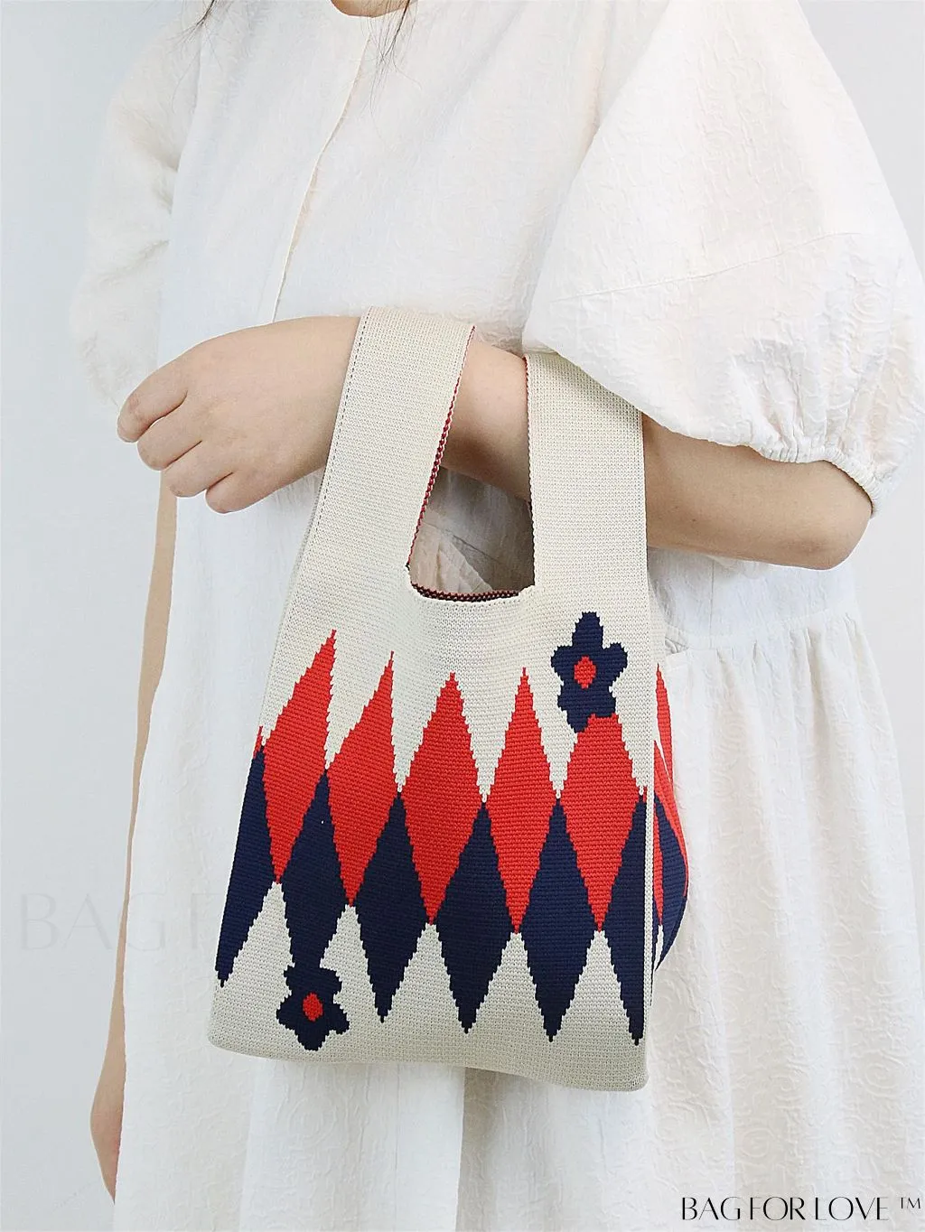 BagForLove - Zebra Striped Mini Crochet Bag with Letter Graphic - Double Handle, No Closure (Polyester)