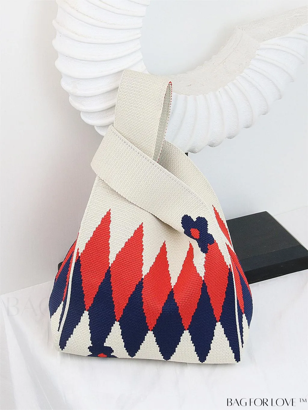 BagForLove - Zebra Striped Mini Crochet Bag with Letter Graphic - Double Handle, No Closure (Polyester)