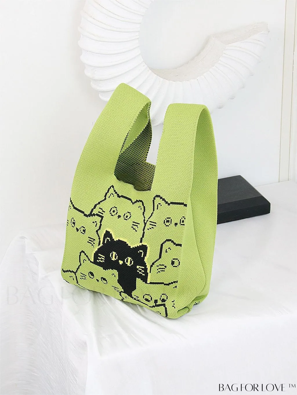 BagForLove - Zebra Striped Mini Crochet Bag with Letter Graphic - Double Handle, No Closure (Polyester)