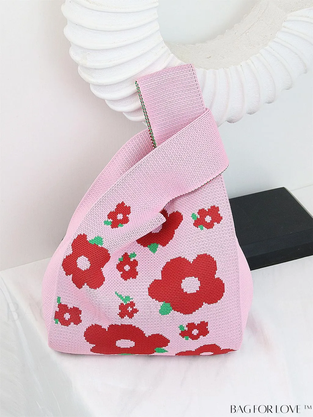 BagForLove - Zebra Striped Mini Crochet Bag with Letter Graphic - Double Handle, No Closure (Polyester)