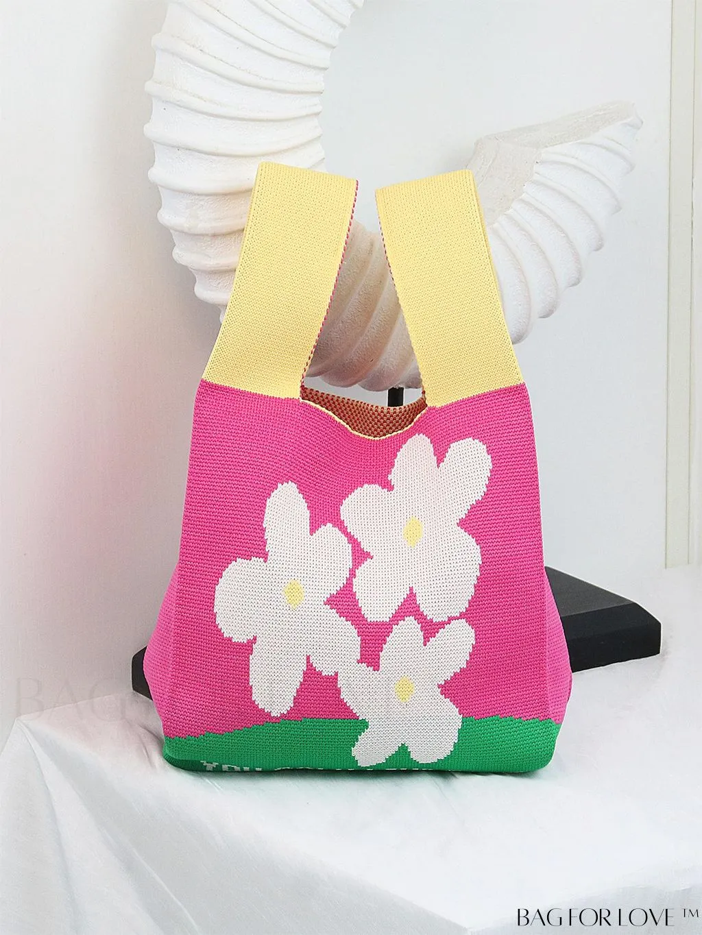 BagForLove - Zebra Striped Mini Crochet Bag with Letter Graphic - Double Handle, No Closure (Polyester)