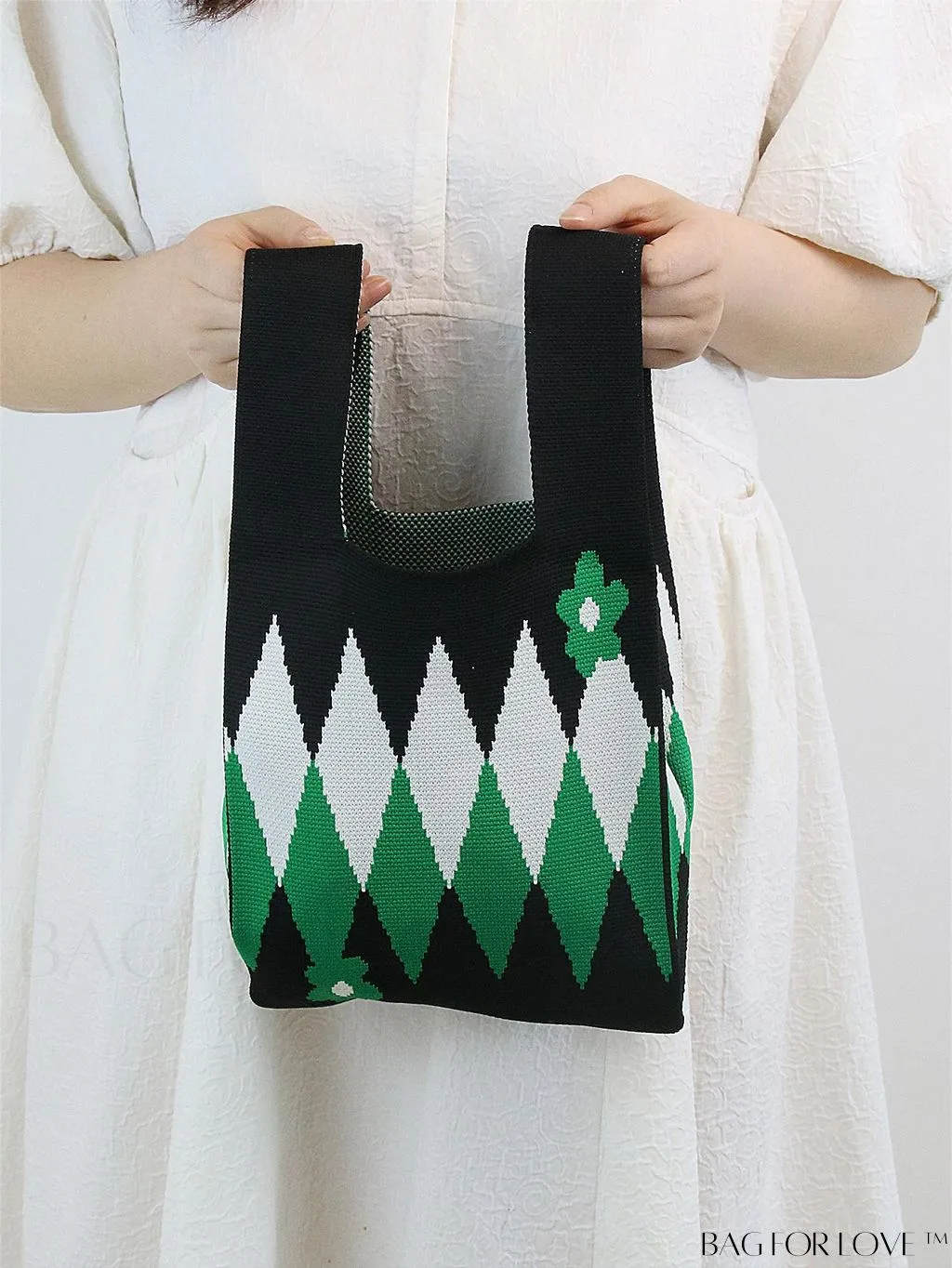 BagForLove - Zebra Striped Mini Crochet Bag with Letter Graphic - Double Handle, No Closure (Polyester)