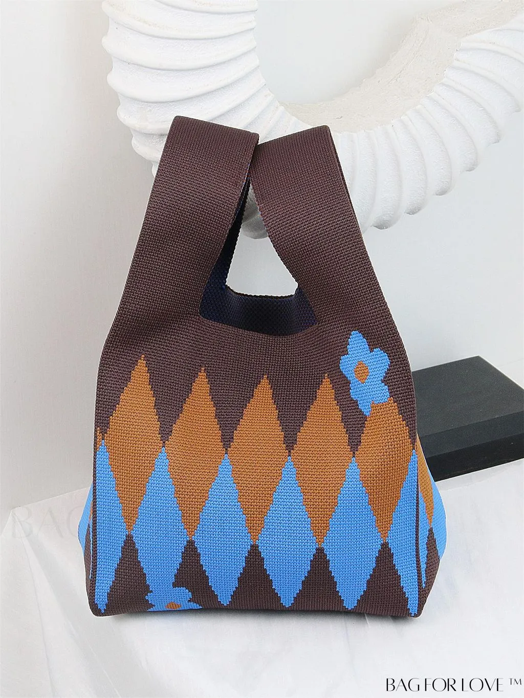 BagForLove - Zebra Striped Mini Crochet Bag with Letter Graphic - Double Handle, No Closure (Polyester)