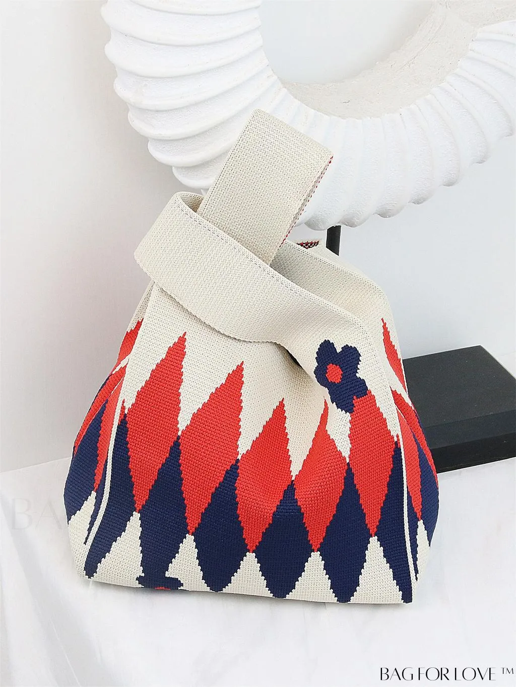 BagForLove - Zebra Striped Mini Crochet Bag with Letter Graphic - Double Handle, No Closure (Polyester)