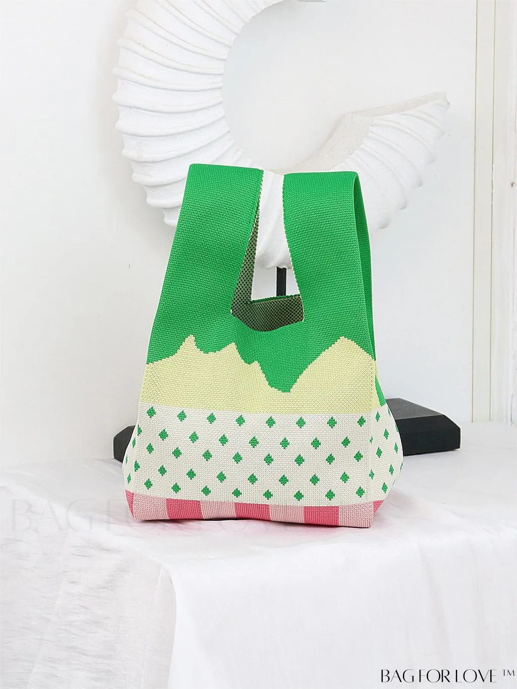 BagForLove - Zebra Striped Mini Crochet Bag with Letter Graphic - Double Handle, No Closure (Polyester)