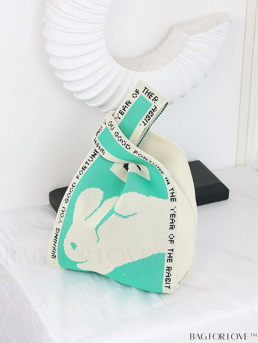 BagForLove - Zebra Striped Mini Crochet Bag with Letter Graphic - Double Handle, No Closure (Polyester)