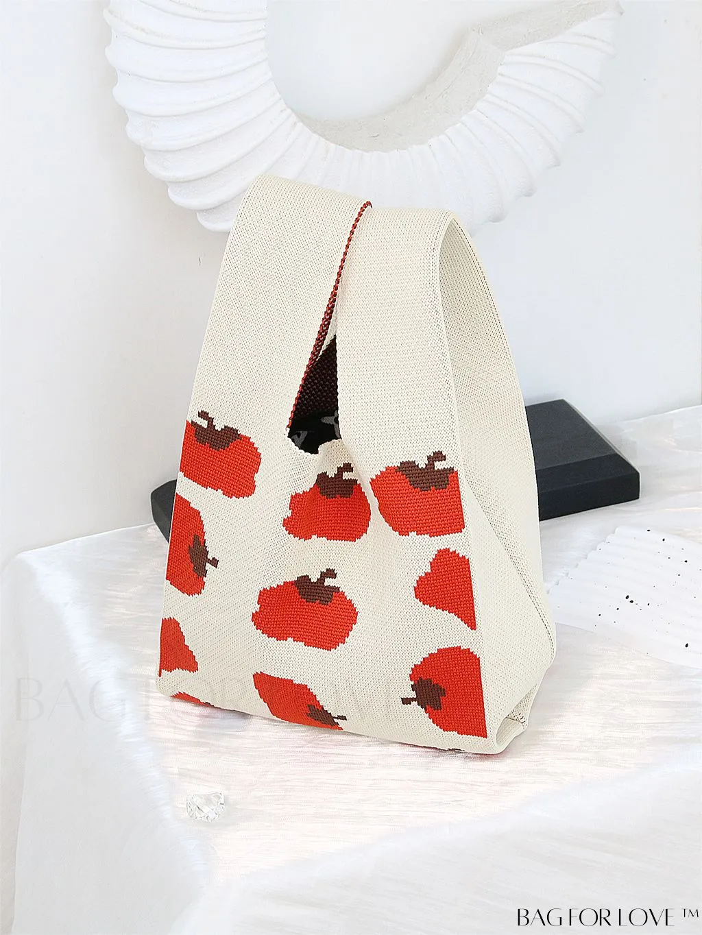 BagForLove - Zebra Striped Mini Crochet Bag with Letter Graphic - Double Handle, No Closure (Polyester)