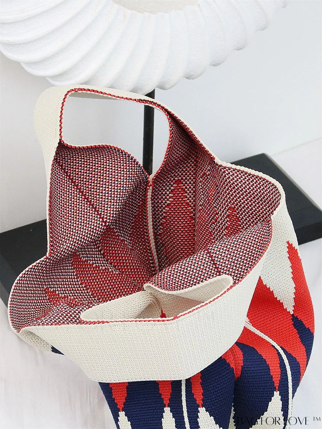 BagForLove - Zebra Striped Mini Crochet Bag with Letter Graphic - Double Handle, No Closure (Polyester)