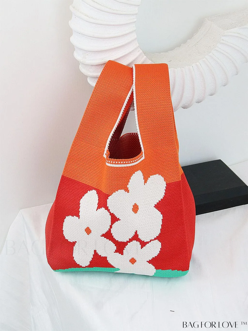 BagForLove - Zebra Striped Mini Crochet Bag with Letter Graphic - Double Handle, No Closure (Polyester)