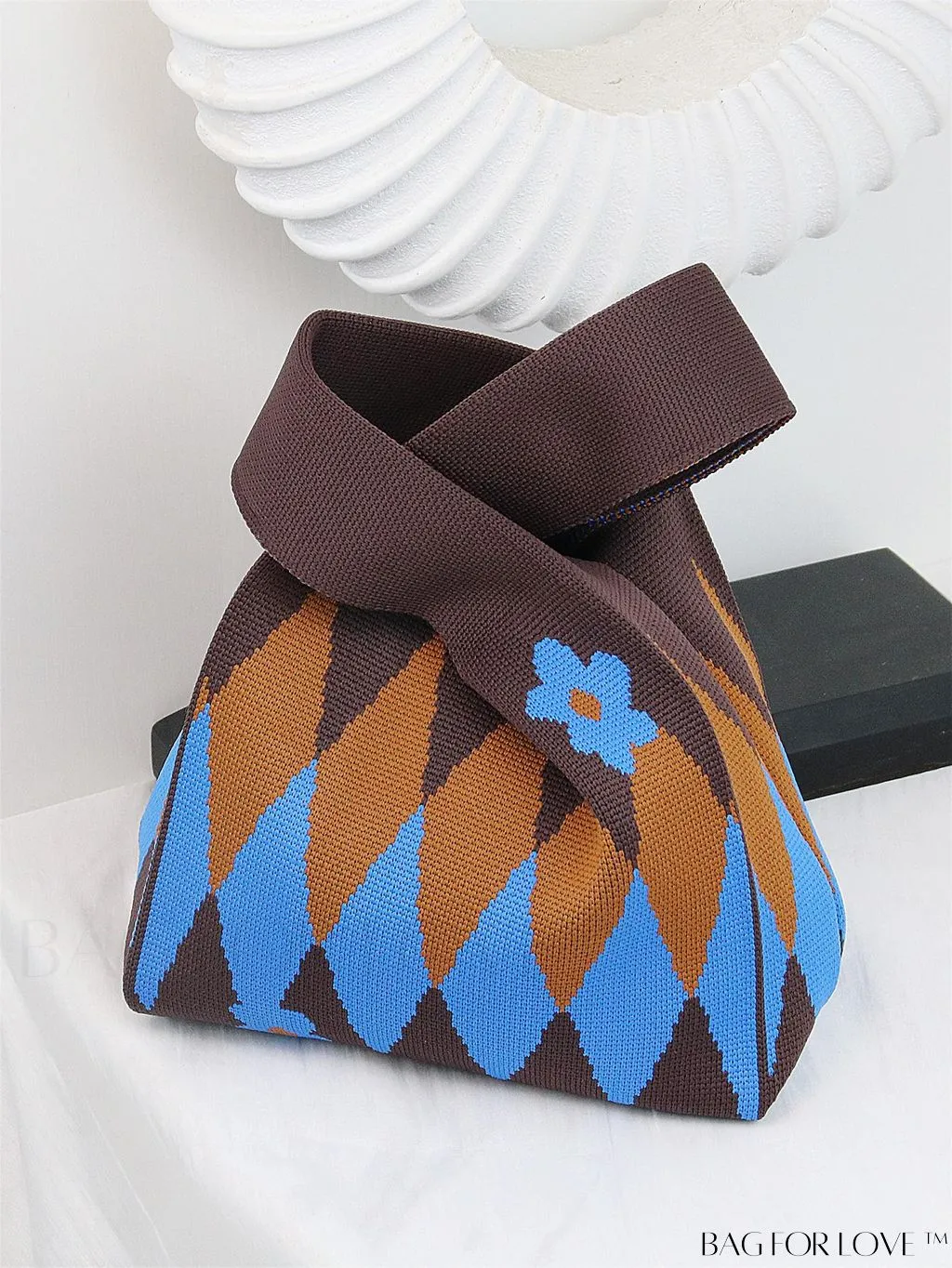 BagForLove - Zebra Striped Mini Crochet Bag with Letter Graphic - Double Handle, No Closure (Polyester)
