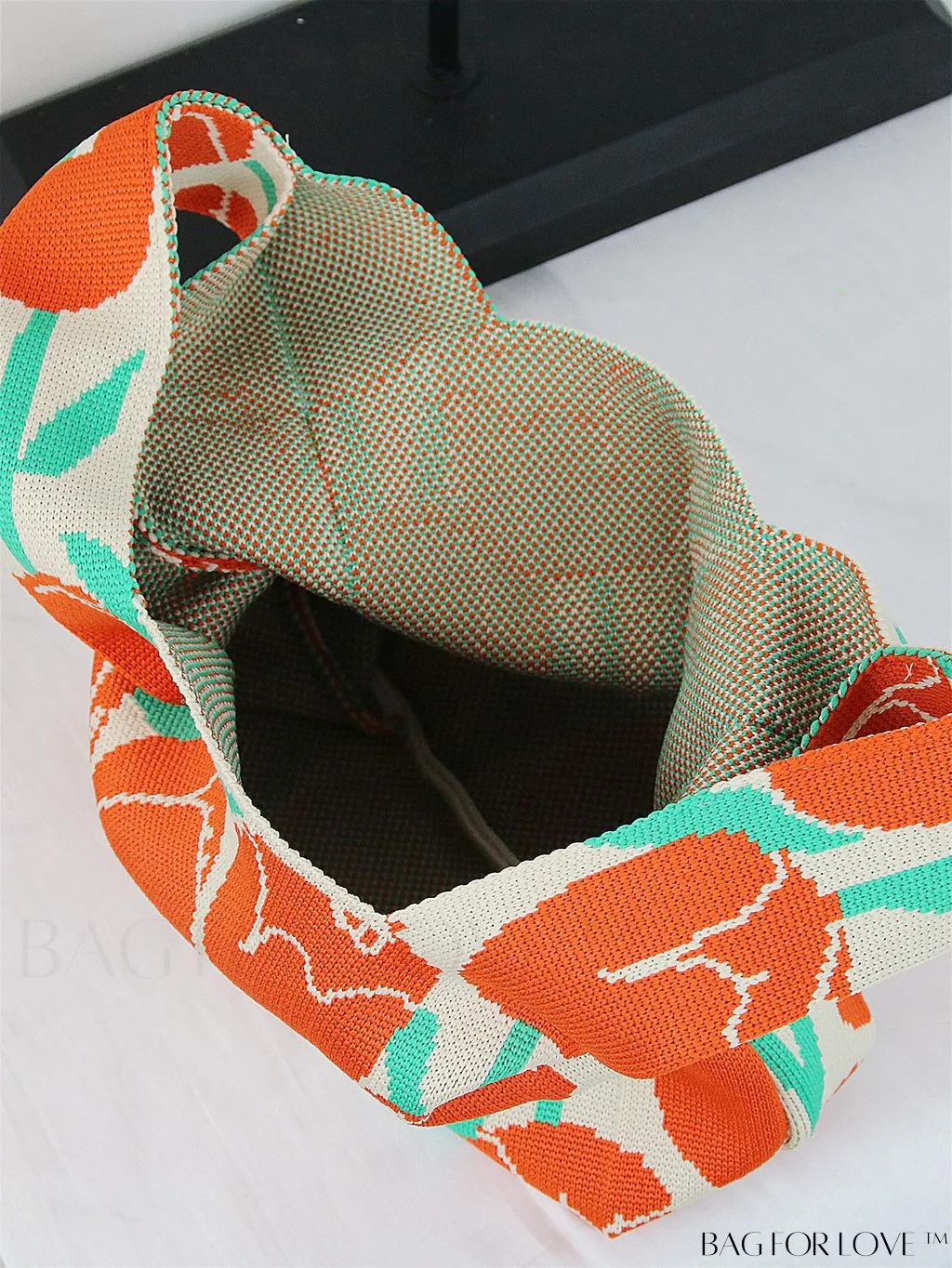 BagForLove - Zebra Striped Mini Crochet Bag with Letter Graphic - Double Handle, No Closure (Polyester)