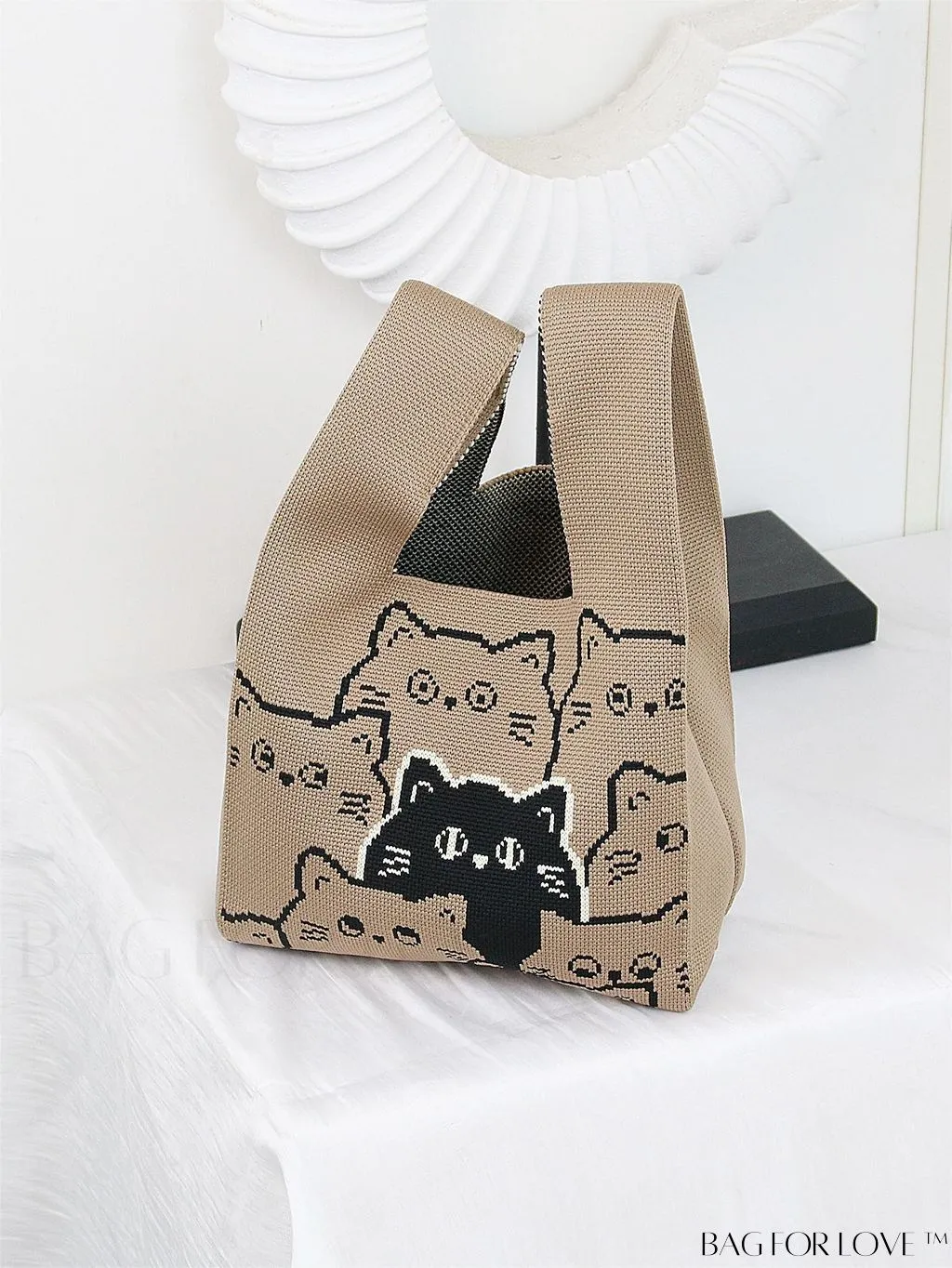 BagForLove - Zebra Striped Mini Crochet Bag with Letter Graphic - Double Handle, No Closure (Polyester)