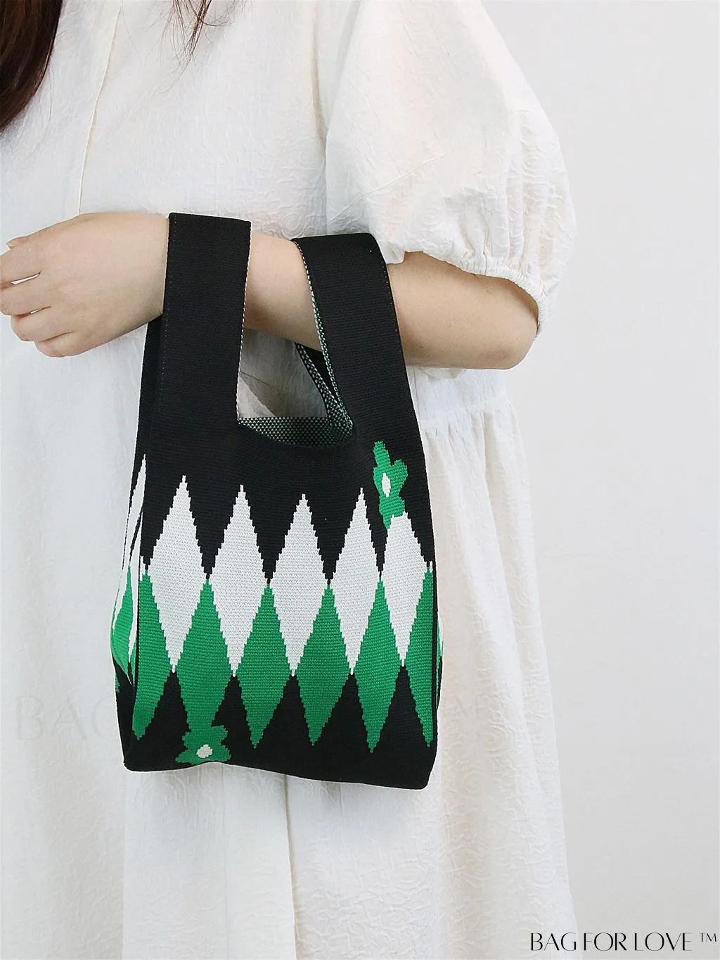 BagForLove - Zebra Striped Mini Crochet Bag with Letter Graphic - Double Handle, No Closure (Polyester)