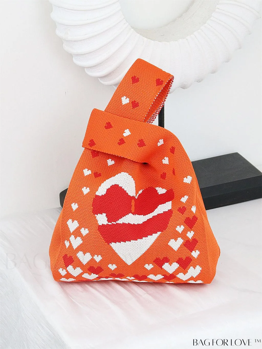 BagForLove - Zebra Striped Mini Crochet Bag with Letter Graphic - Double Handle, No Closure (Polyester)