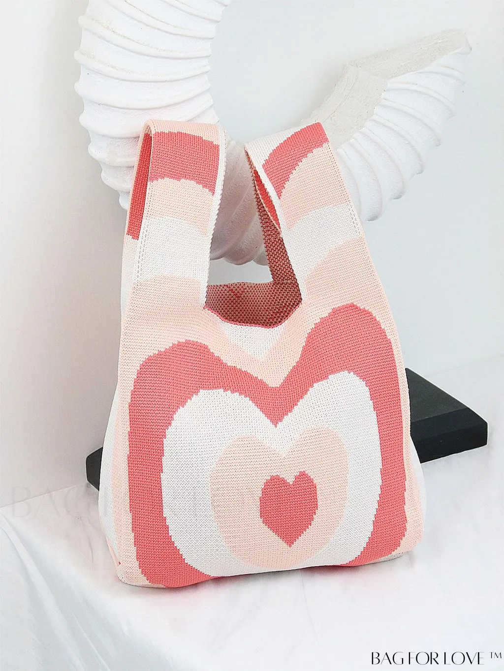 BagForLove - Zebra Striped Mini Crochet Bag with Letter Graphic - Double Handle, No Closure (Polyester)