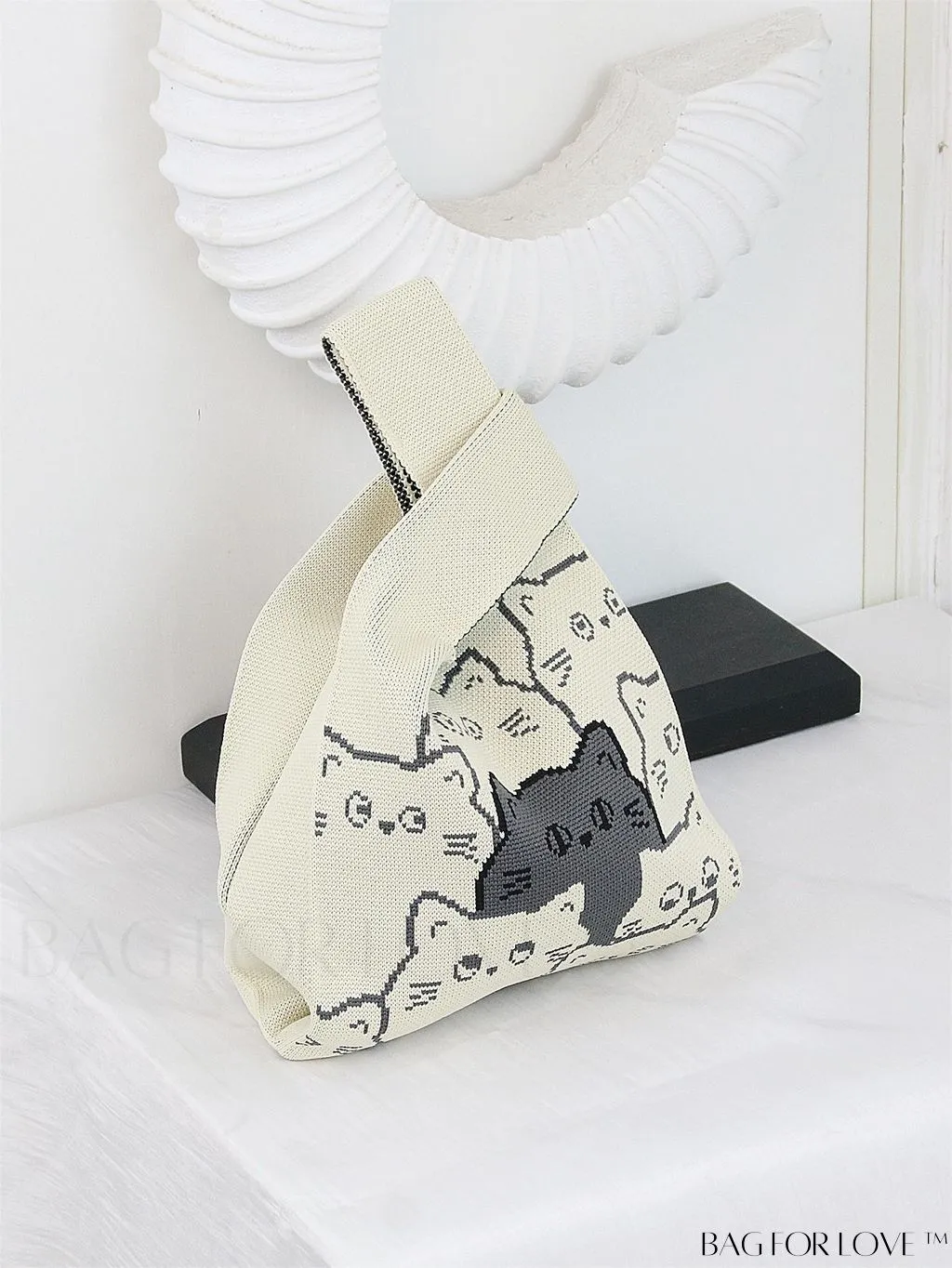 BagForLove - Zebra Striped Mini Crochet Bag with Letter Graphic - Double Handle, No Closure (Polyester)