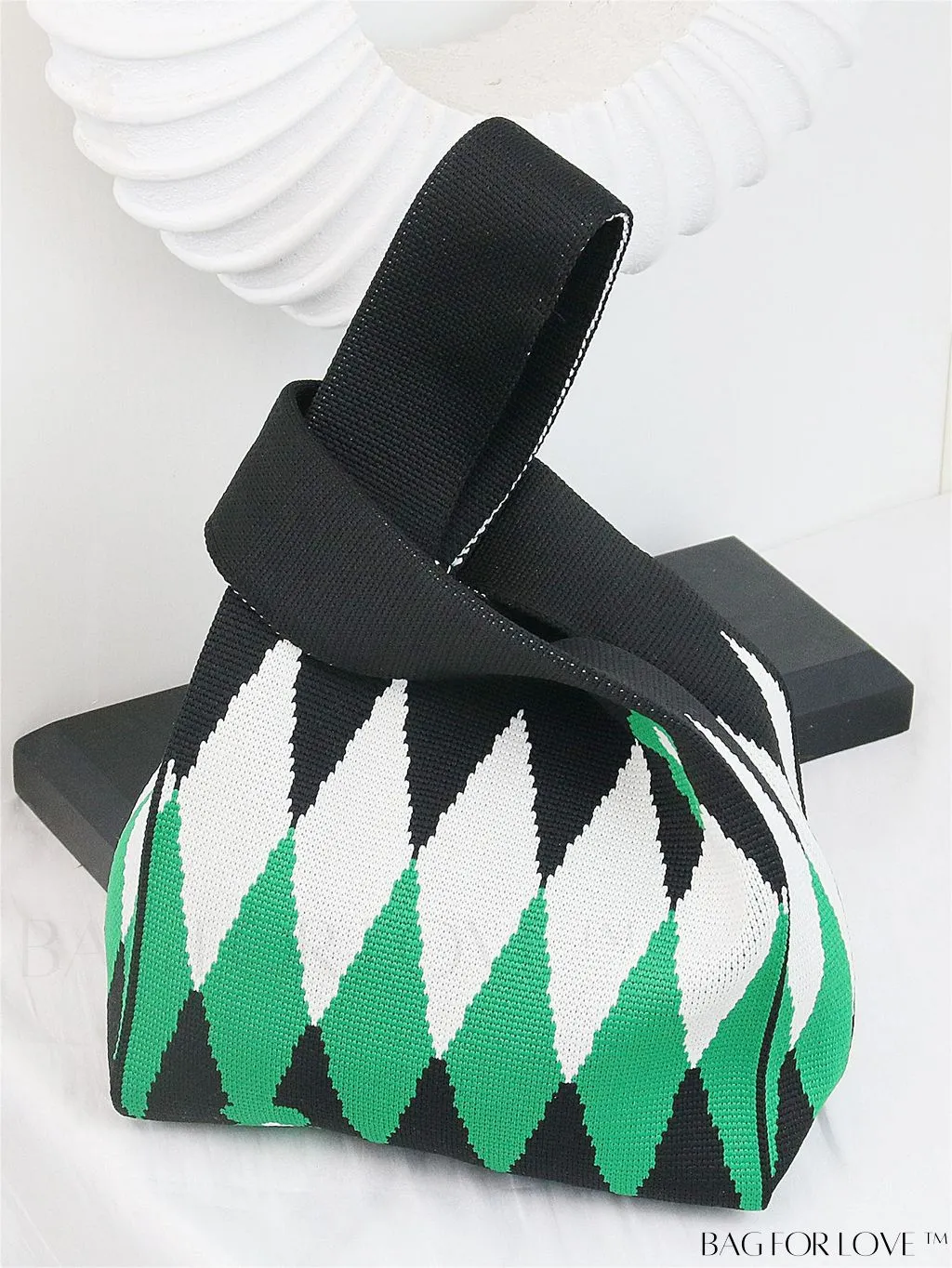 BagForLove - Zebra Striped Mini Crochet Bag with Letter Graphic - Double Handle, No Closure (Polyester)
