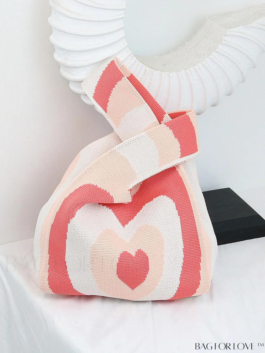 BagForLove - Zebra Striped Mini Crochet Bag with Letter Graphic - Double Handle, No Closure (Polyester)