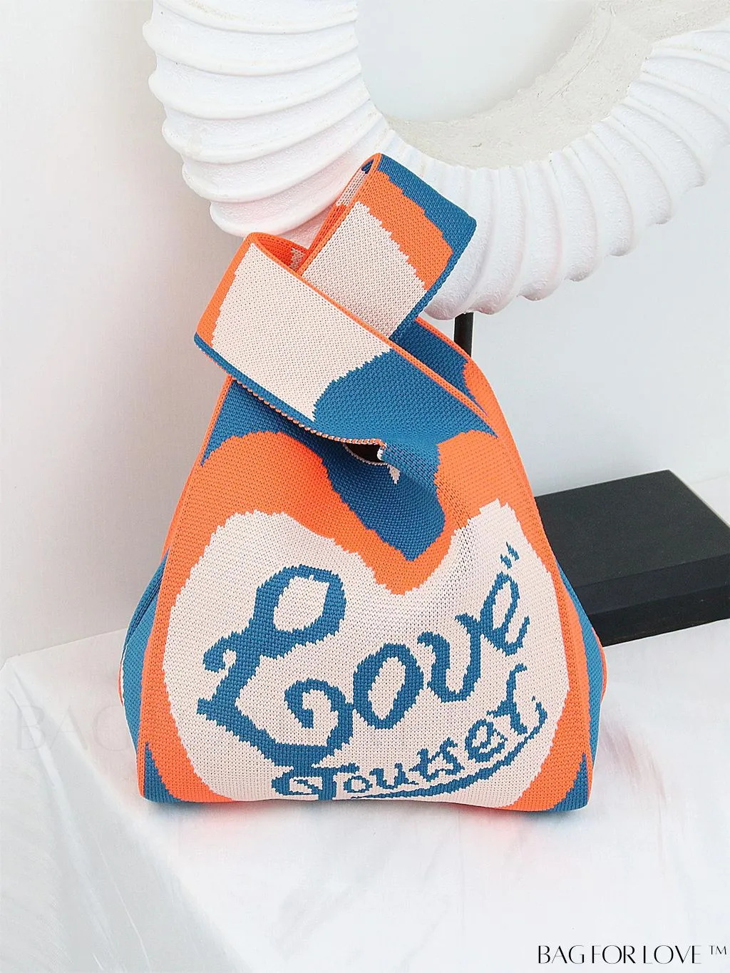 BagForLove - Zebra Striped Mini Crochet Bag with Letter Graphic - Double Handle, No Closure (Polyester)