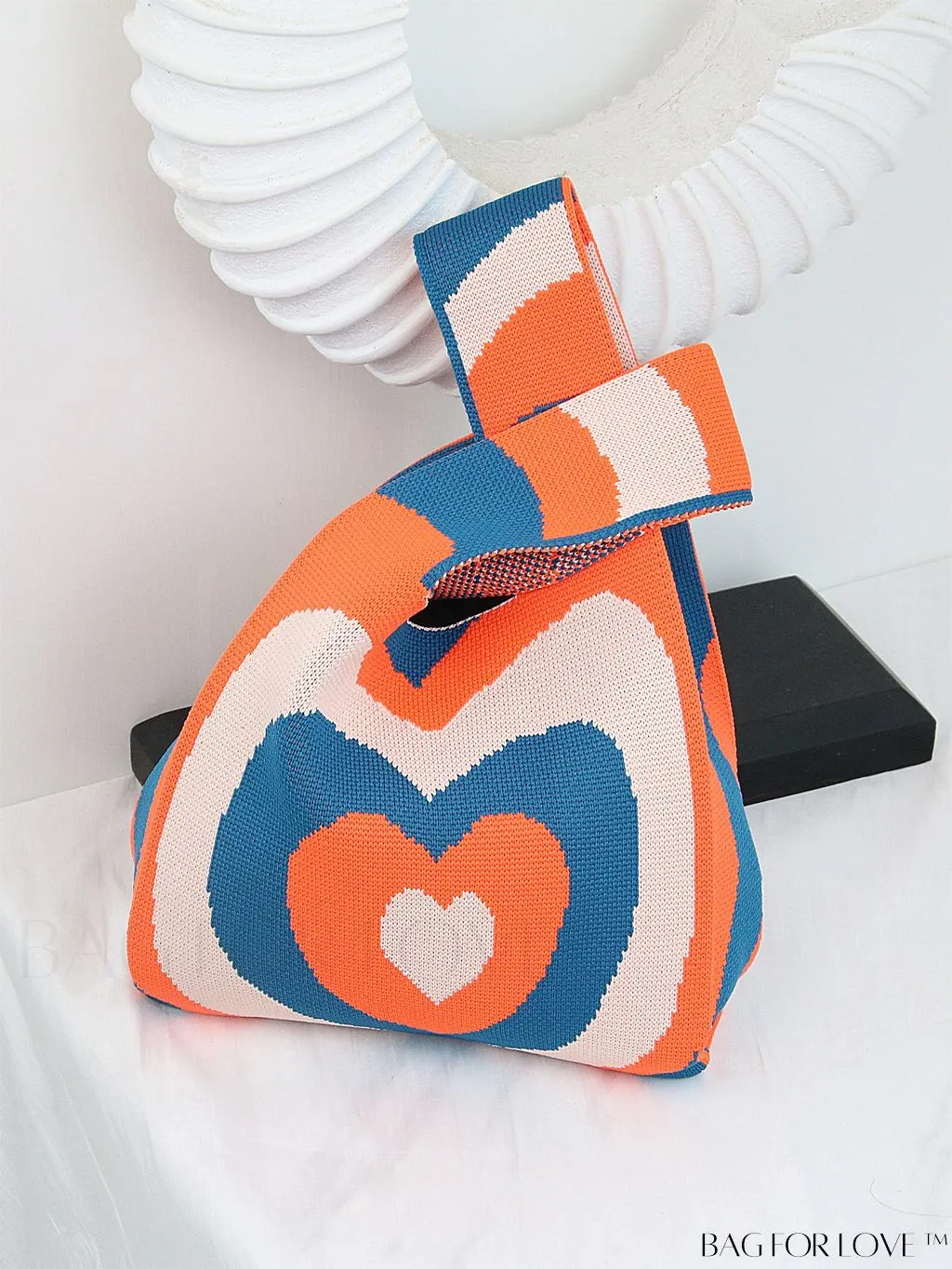 BagForLove - Zebra Striped Mini Crochet Bag with Letter Graphic - Double Handle, No Closure (Polyester)