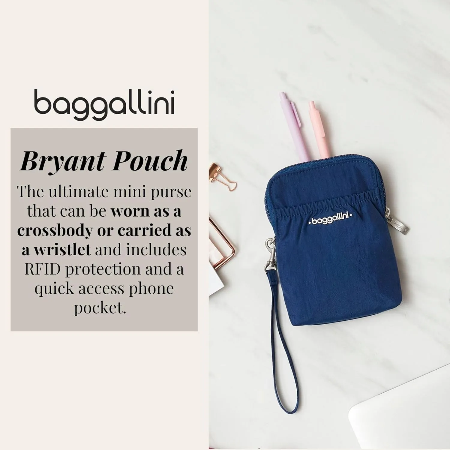 Baggallini Bryant Pouch Small Crossbody Bag for Women - Phone Purse with Crossbody Strap - Lightweight Crossbody Pouch